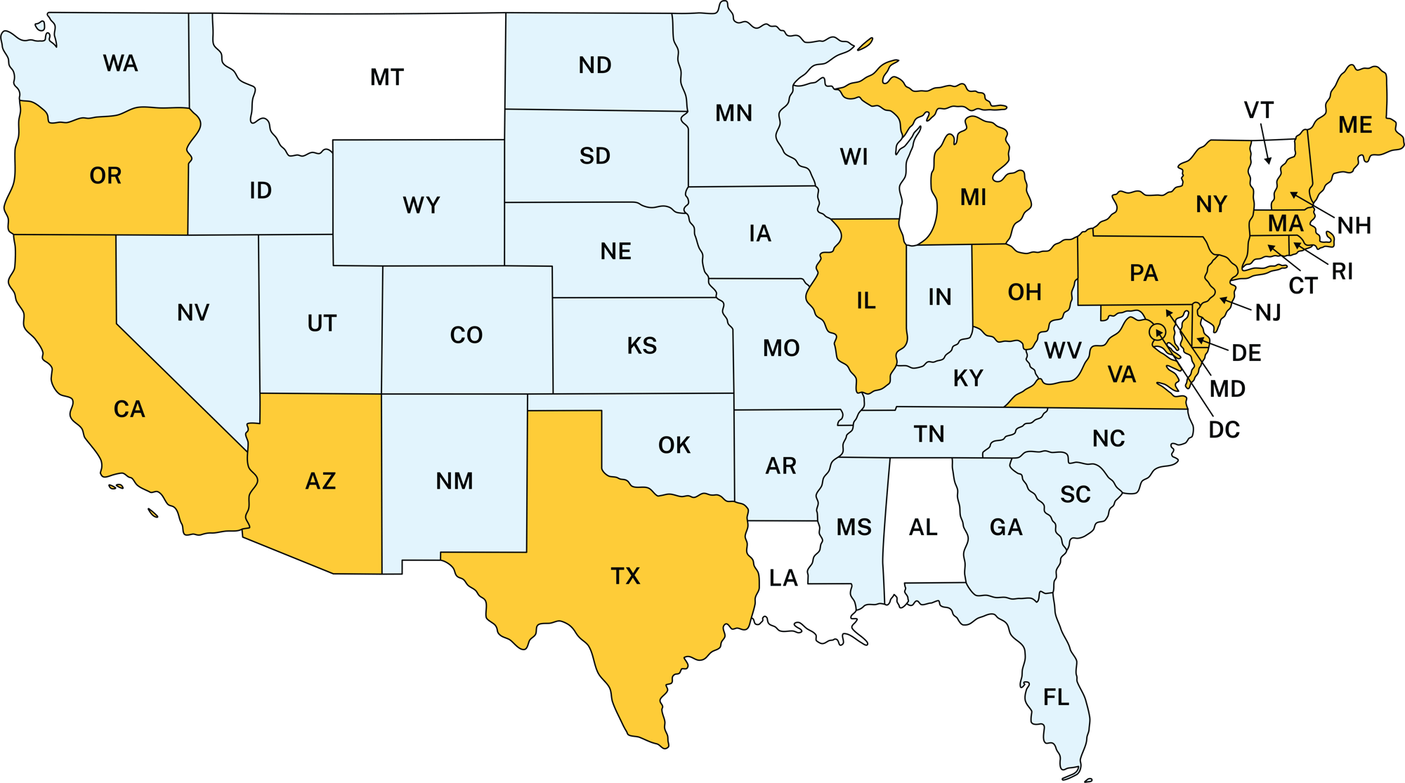 US Map of service locations US Map of service locations